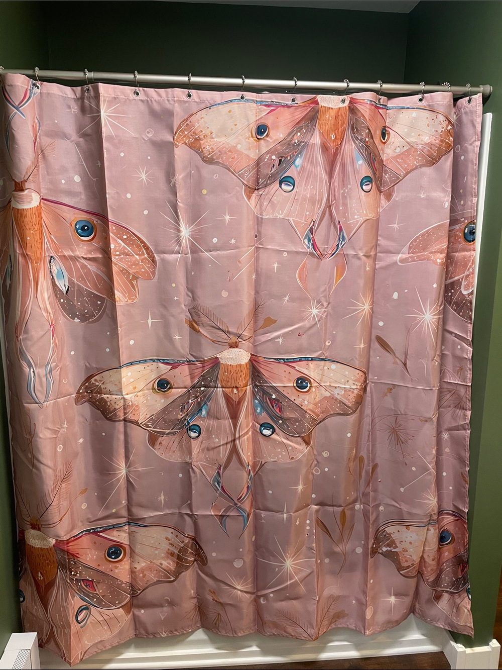 Pink Luna Moth Pattern Shower Curtain